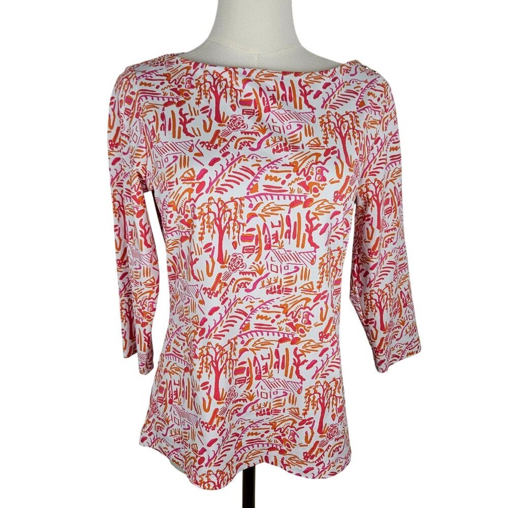 J. McLaughlin Top Small Catalina Cloth Pink Orange Village Print Career